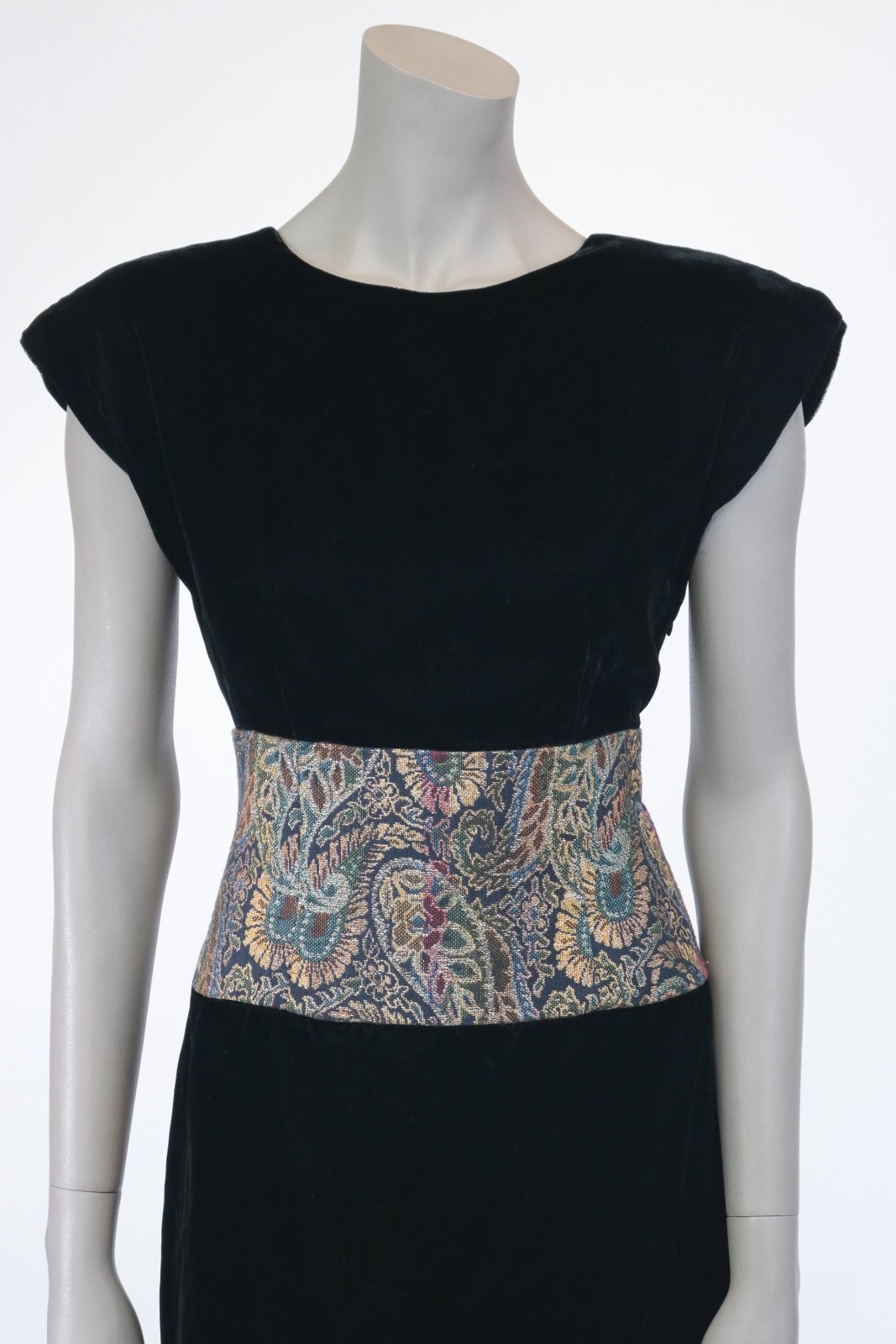 1980s Black Velvet and Brocade Backless Dress - Floria Vintage