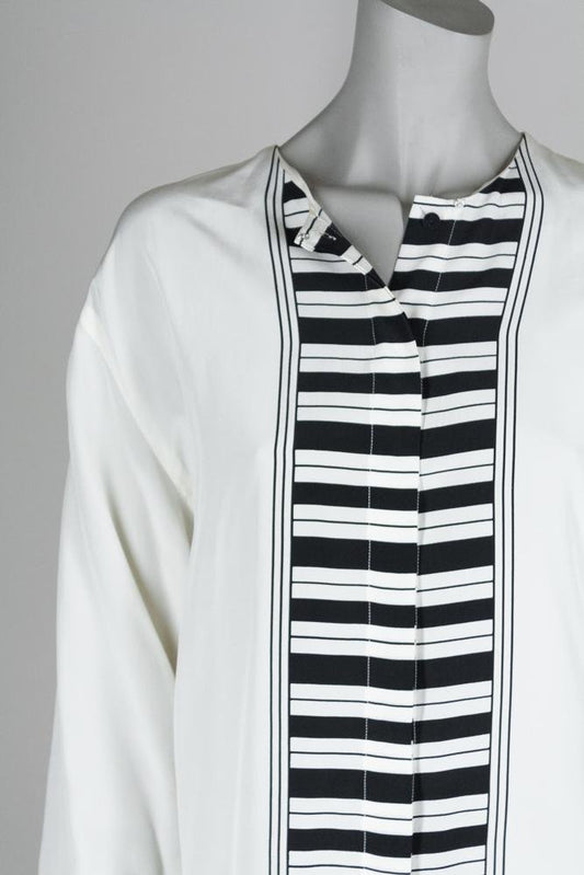 1980s Striped Long Sleeve Silk Blouse - Floria Vintage