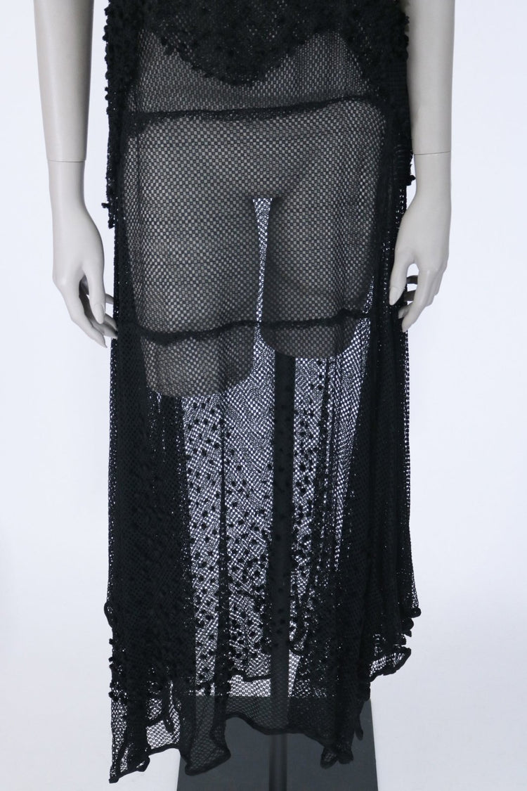 1920s Mesh Net Lace Cold Shoulder Dress - Floria Vintage