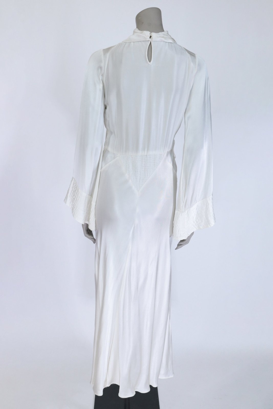 1930s Silk Charmeuse Bell Sleeve Cowl Wedding Dress - Floria Vintage