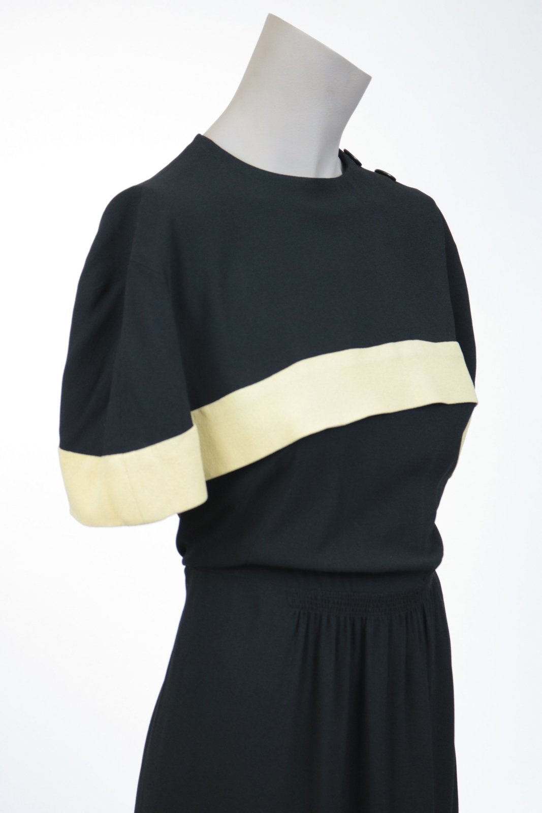 1940s Navy Crepe Capelet Dress - Floria Vintage