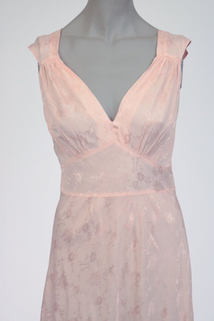 1940s Pink Rayon Floral Nightgown - Floria Vintage