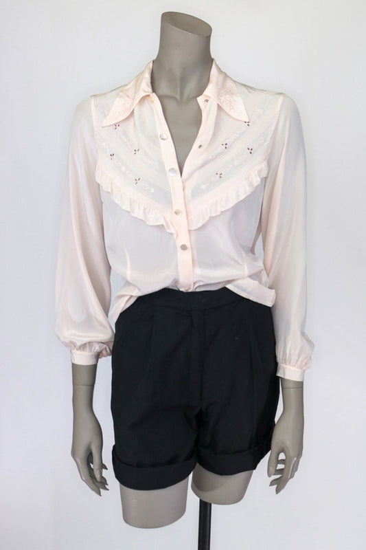 1940s Silk Embroidered Blouse - Floria Vintage