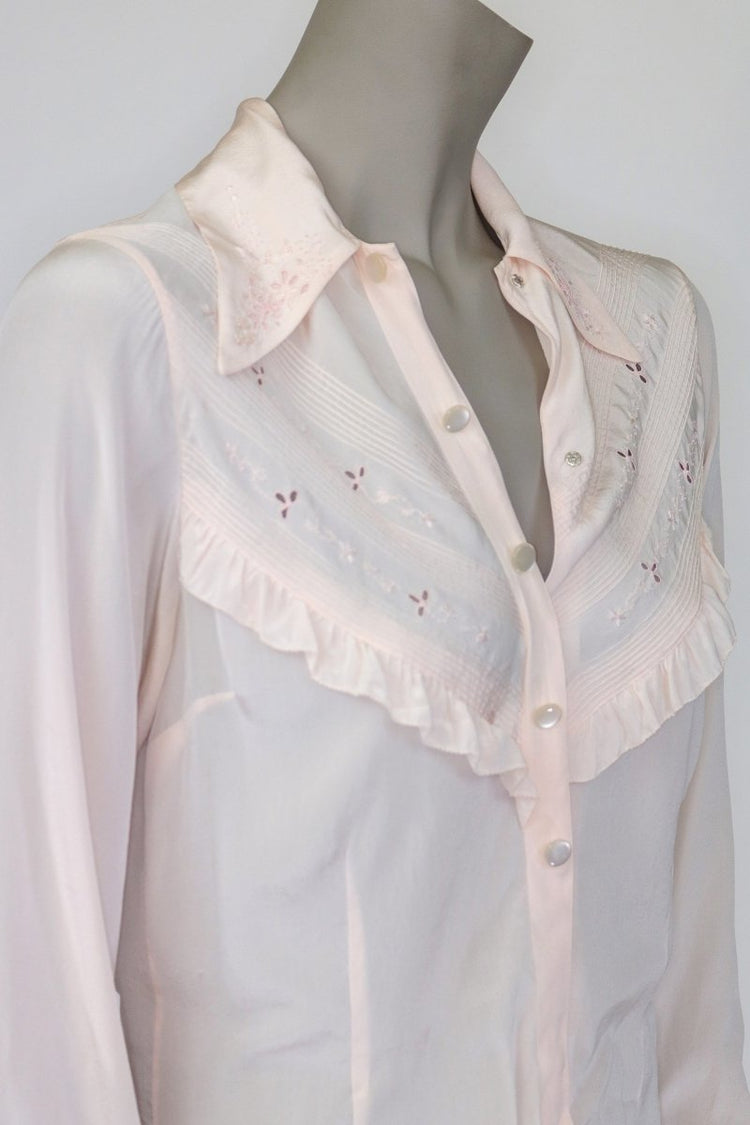 1940s Silk Embroidered Blouse - Floria Vintage