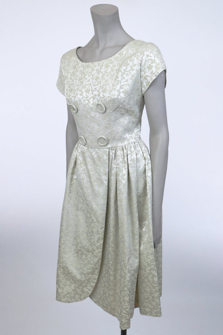 1950s 1960s Cotton Damask Dress - Floria Vintage