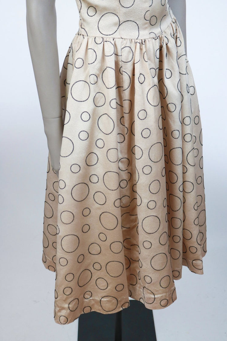 1950s Flocked Satin and Velvet Dress - Floria Vintage
