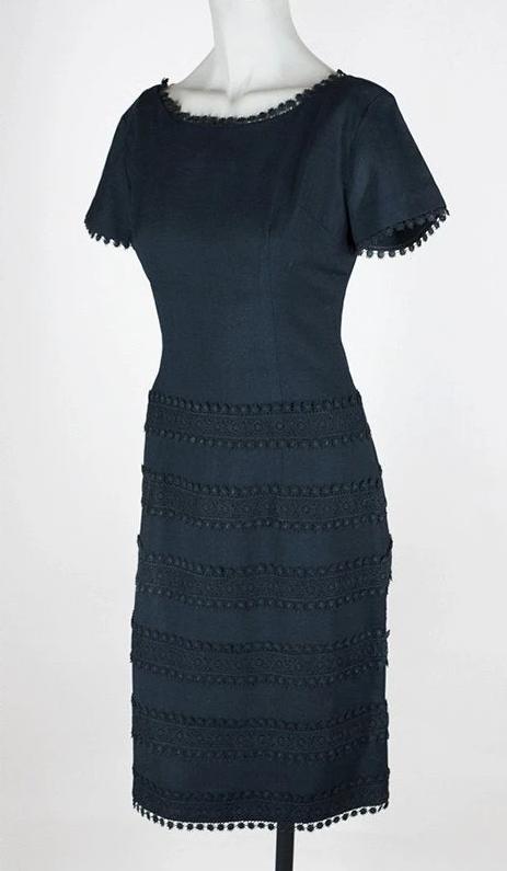 1950s L'Aiglon Linen & Crochet Sheath Dress - Floria Vintage