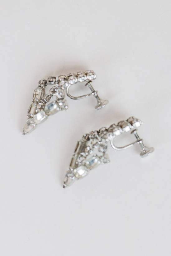 1950s Pointed Drop Rhinestone Earrings - Floria Vintage