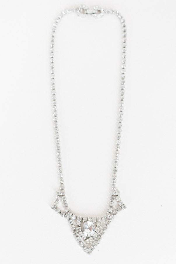 1950s Pointed Rhinestone Bib Necklace - Floria Vintage