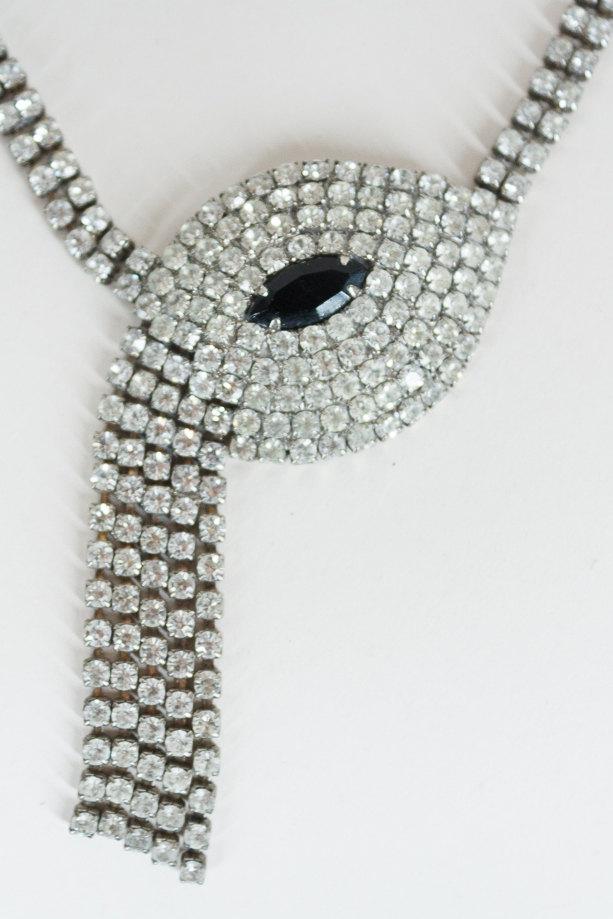 1950s Rhinestone Asymmetrical Fringe Necklace - Floria Vintage