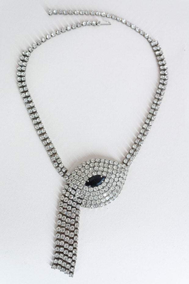1950s Rhinestone Asymmetrical Fringe Necklace - Floria Vintage