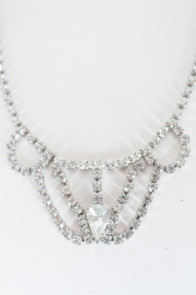 1950s Scalloped Rhinestone Choker Necklace - Floria Vintage