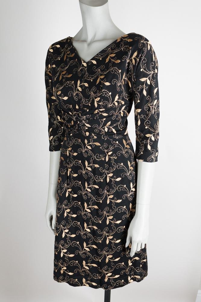 1950s Scroll & Leaf Knit Dress - Floria Vintage