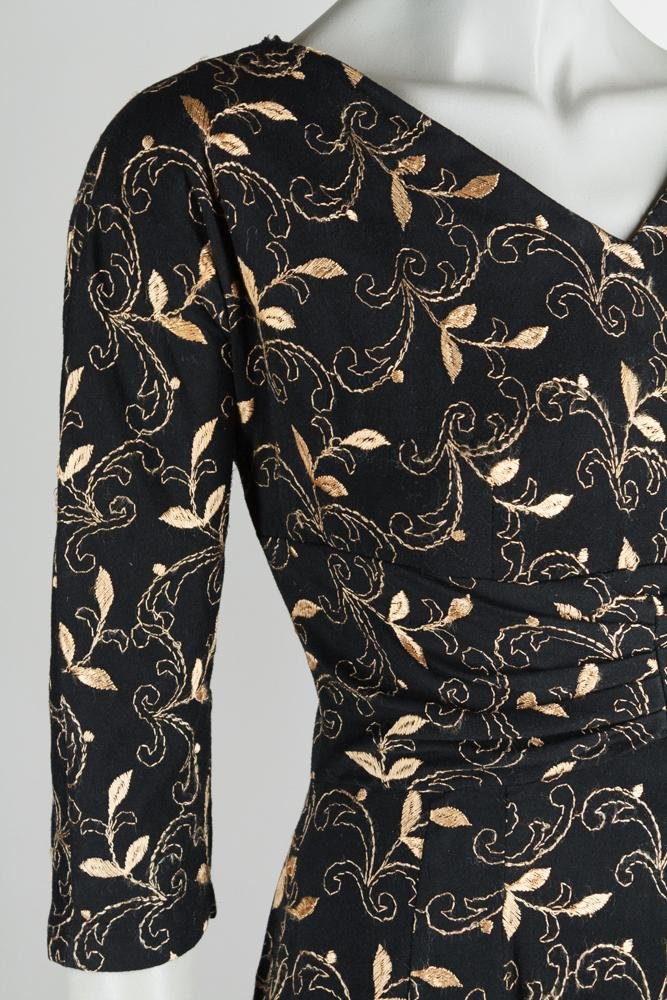 1950s Scroll & Leaf Knit Dress - Floria Vintage