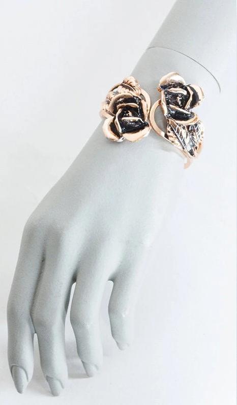 1950s Sculptural Rose Hinge Bracelet - Floria Vintage