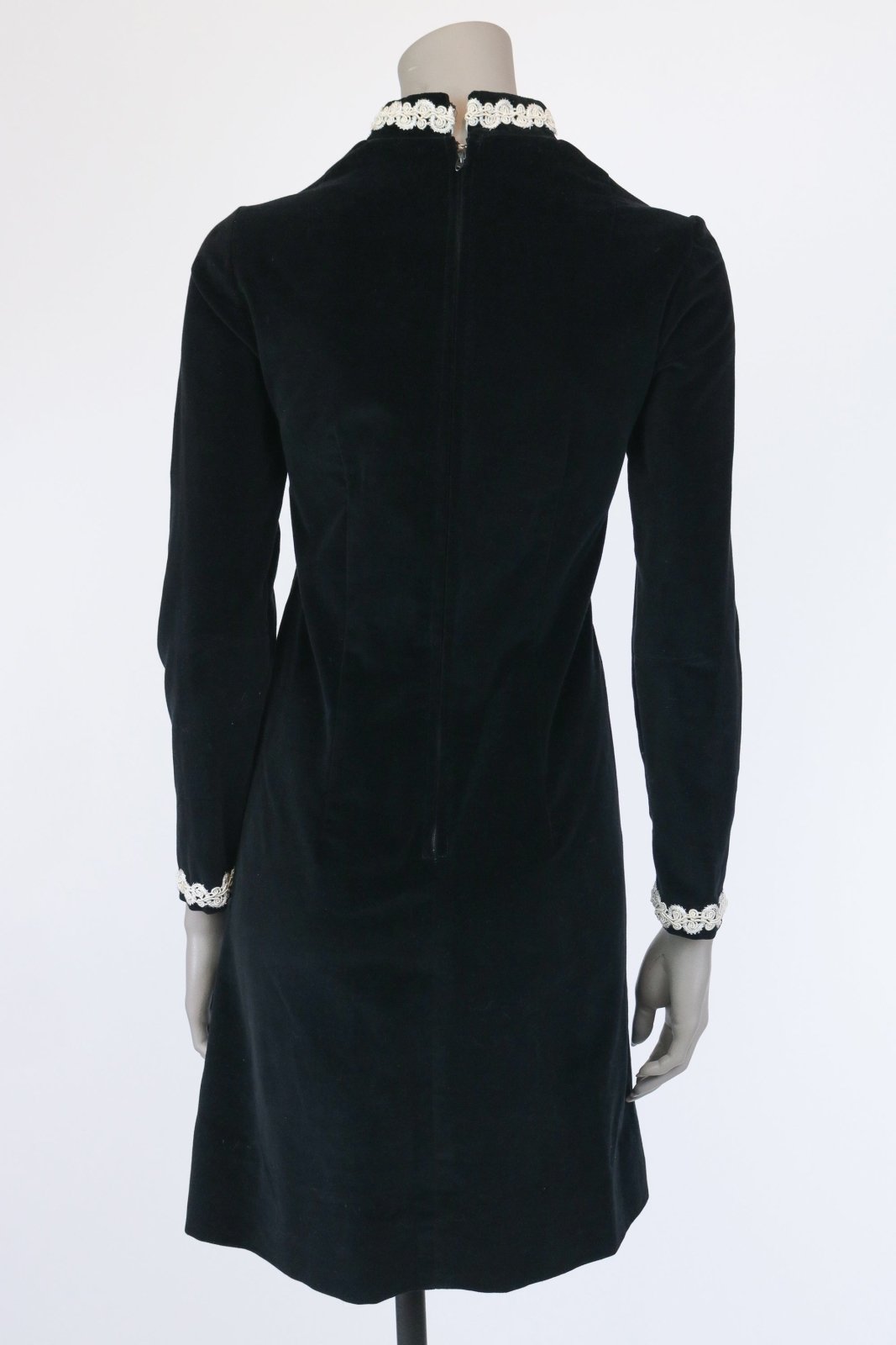1960s Black Velveteen Mock Neck Shift Dress - Floria Vintage