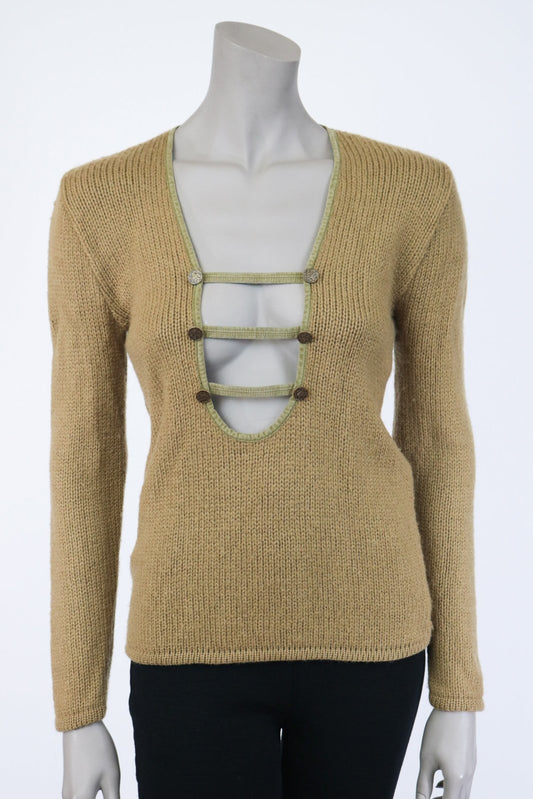 1960s Deep Scoop Neck Wool Sweater - Floria Vintage