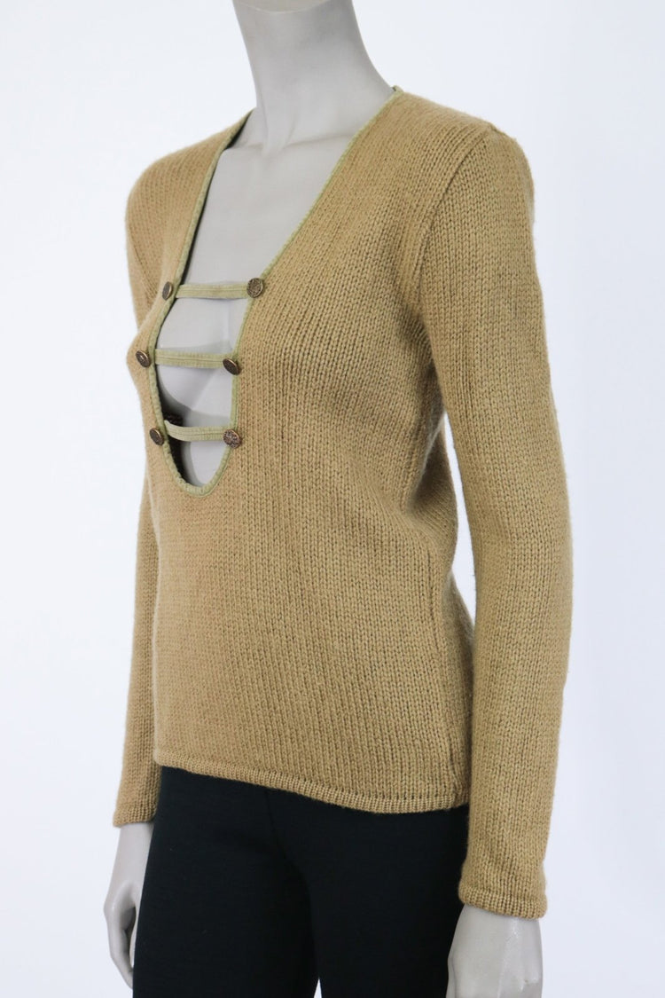 1960s Deep Scoop Neck Wool Sweater - Floria Vintage