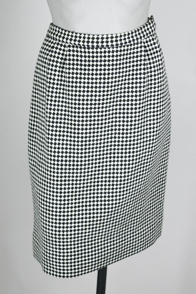 1960s Diamond Check Wool Pencil Skirt - Floria Vintage