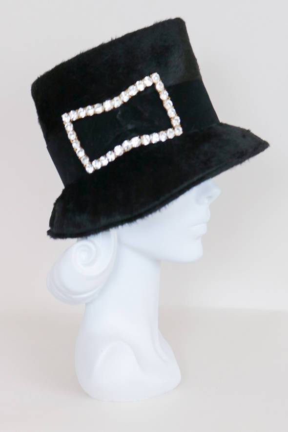 1960s Lambswool Hat with Rhinestone Buckle - Floria Vintage