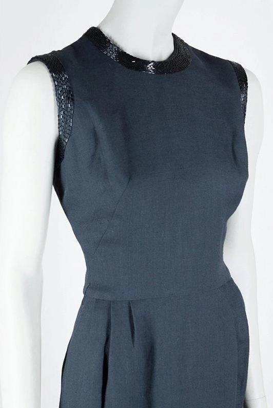 1960s Linen & Silk Beaded Sheath Dress - Floria Vintage