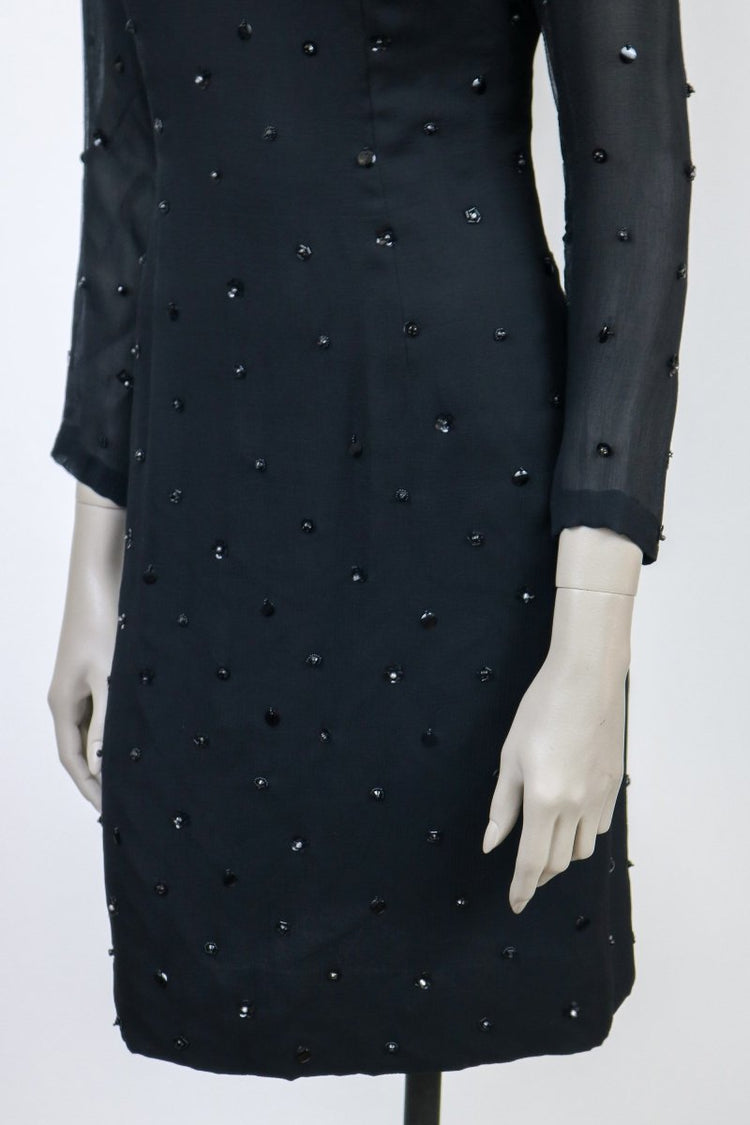 1960s Sequin Beaded Chiffon Shift Dress - Floria Vintage