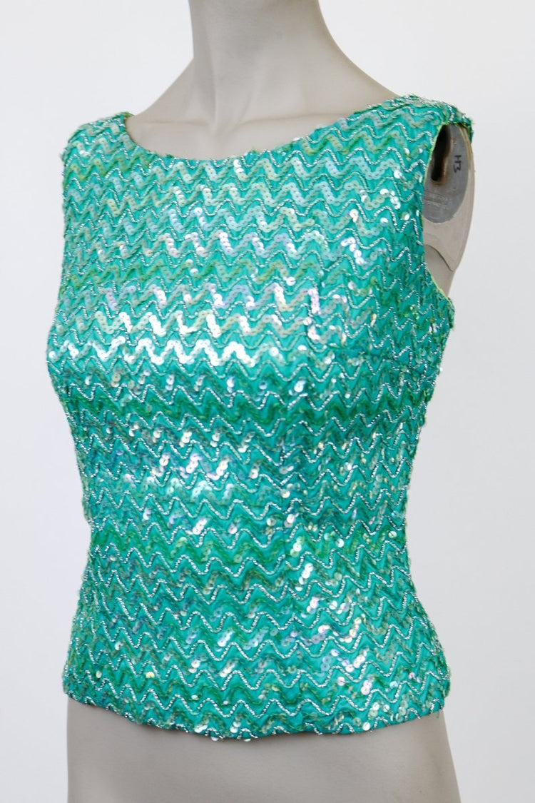 1960s Sequin Sleeveless Shell Top - Floria Vintage
