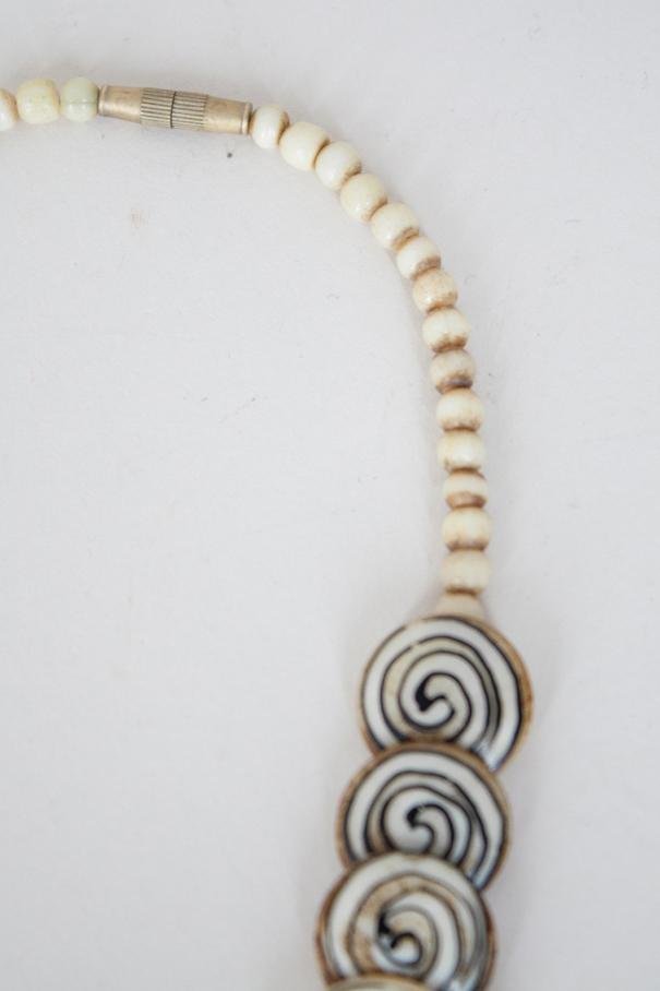 1970s Bone Bead Swirl Disc Necklace - Floria Vintage