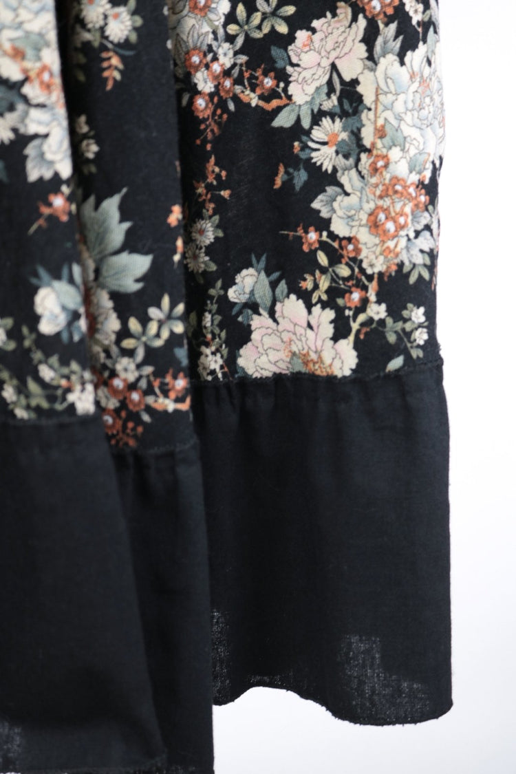 1970s Dark Floral Smocked Strapless Dress - Floria Vintage