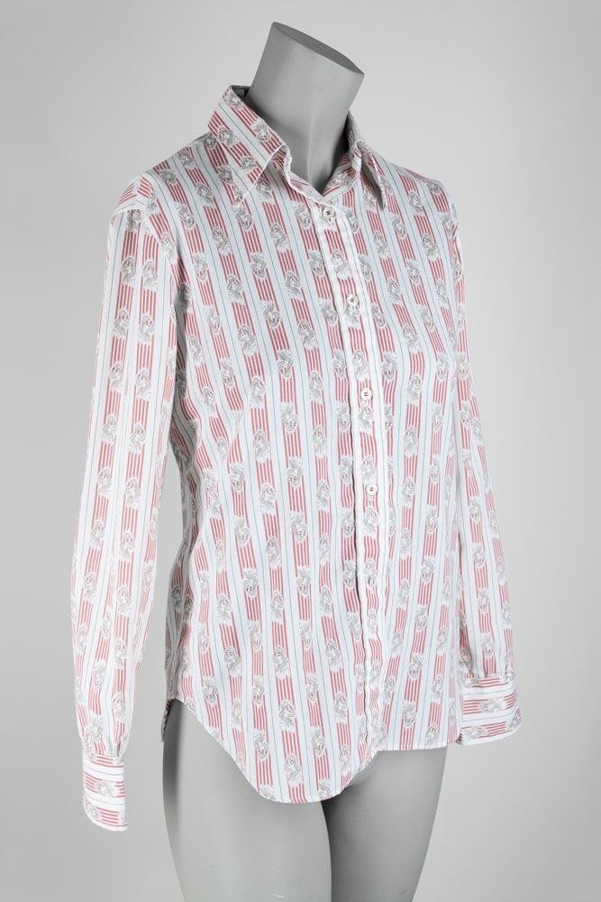 1970s Deco Lady Striped Button Up Shirt - Floria Vintage