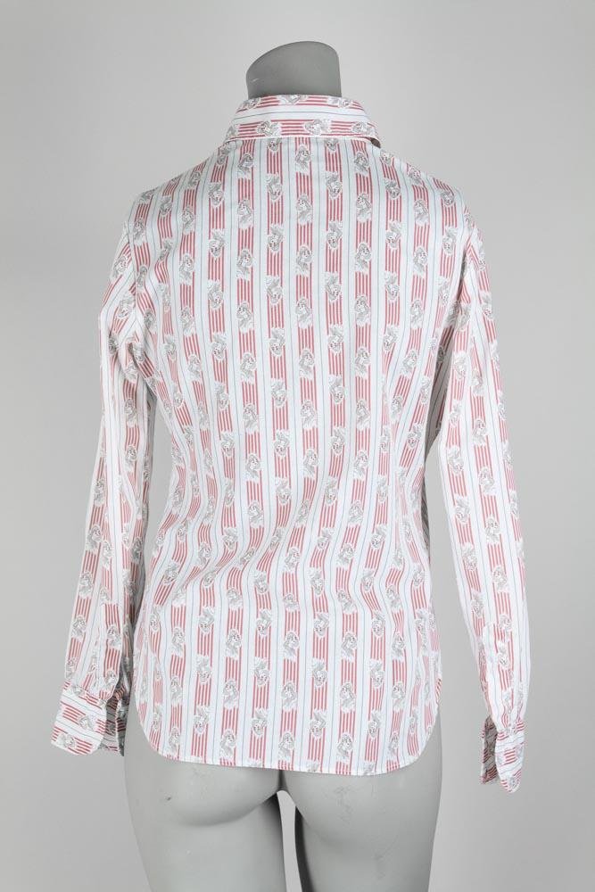 1970s Deco Lady Striped Button Up Shirt - Floria Vintage