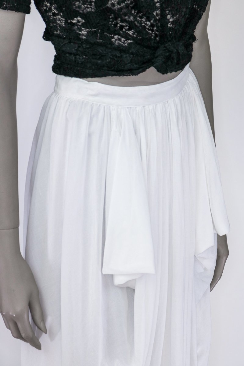 1970s Gauzy White Cotton Draped Skirt - Floria Vintage