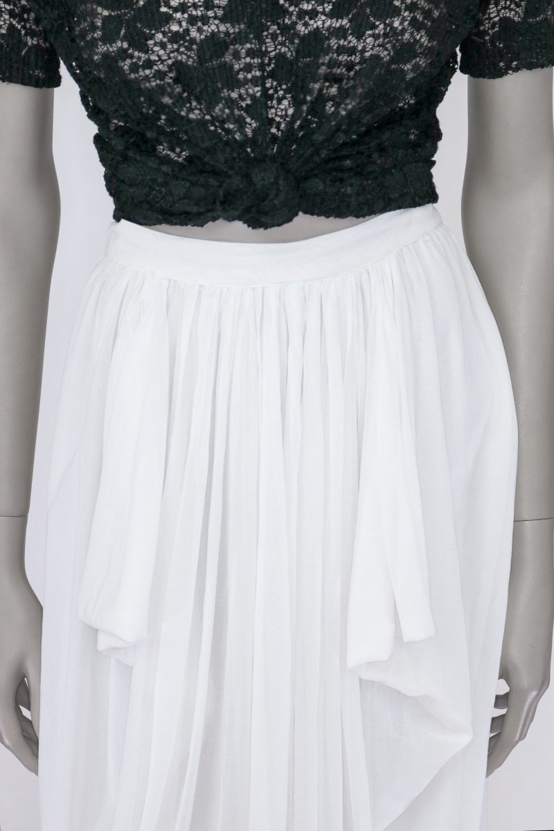 1970s Gauzy White Cotton Draped Skirt - Floria Vintage