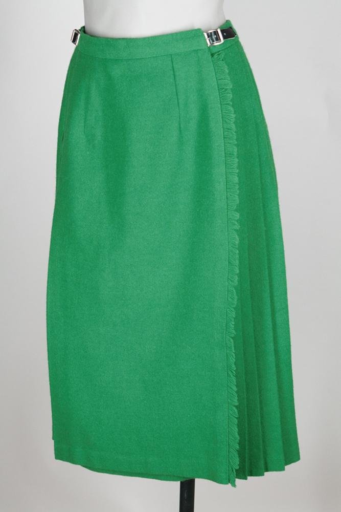 1970s Irish Wool Pleated Wrap Skirt - Floria Vintage