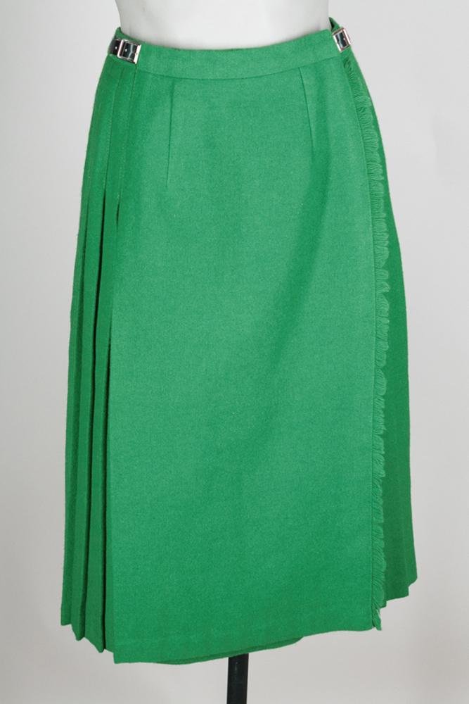 1970s Irish Wool Pleated Wrap Skirt - Floria Vintage