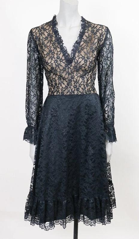 1970s Lord and Taylor Illusion Lace Dress - Floria Vintage
