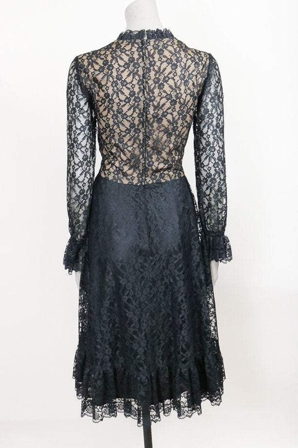 1970s Lord and Taylor Illusion Lace Dress - Floria Vintage