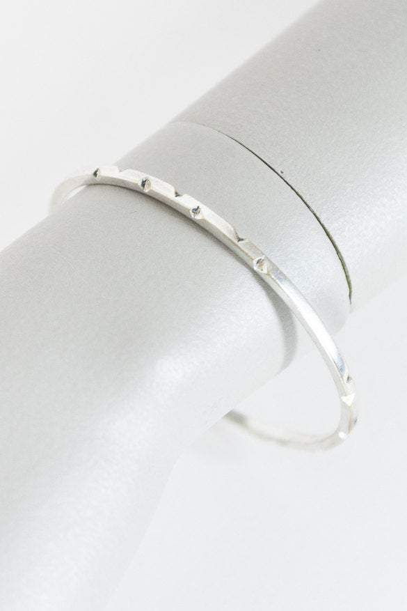 1970s Mexican Sterling Etched Skinny Bangle - Floria Vintage