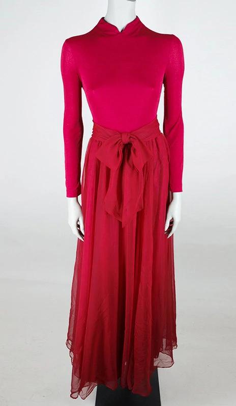 1970s Miss Elliette Dress with Chiffon Skirt - Floria Vintage