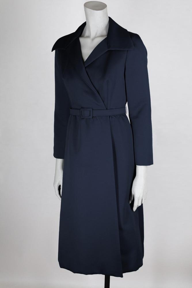 1970s Mollie Parnis Dark Blue Wrap Dress - Floria Vintage