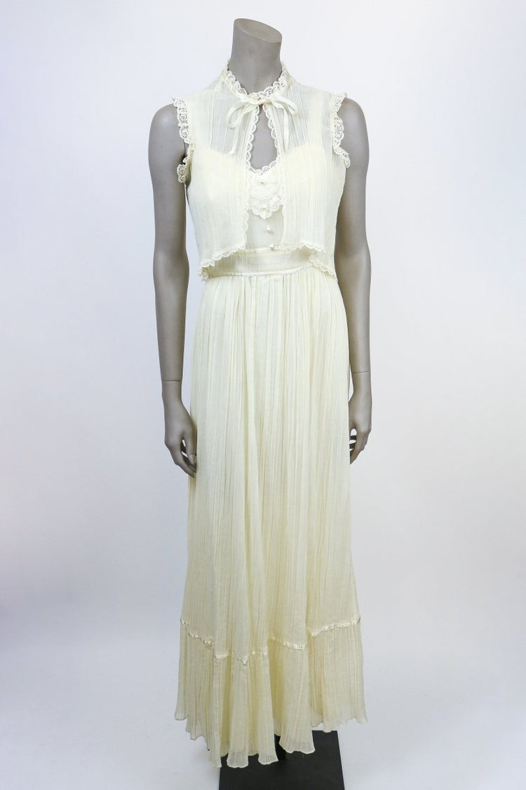 1970s Romantic Boho Gown with Bolero - Floria Vintage