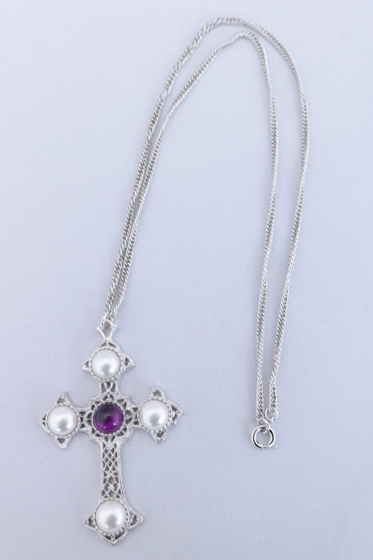 1970s Sarah Coventry Crusader Cross Necklace - Floria Vintage