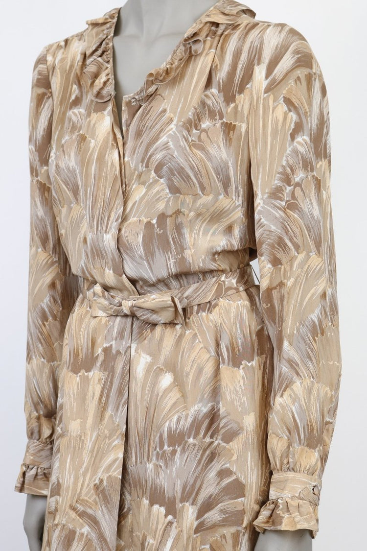 1970s Silk Print Ruffle Collar Shirt Dress - Floria Vintage