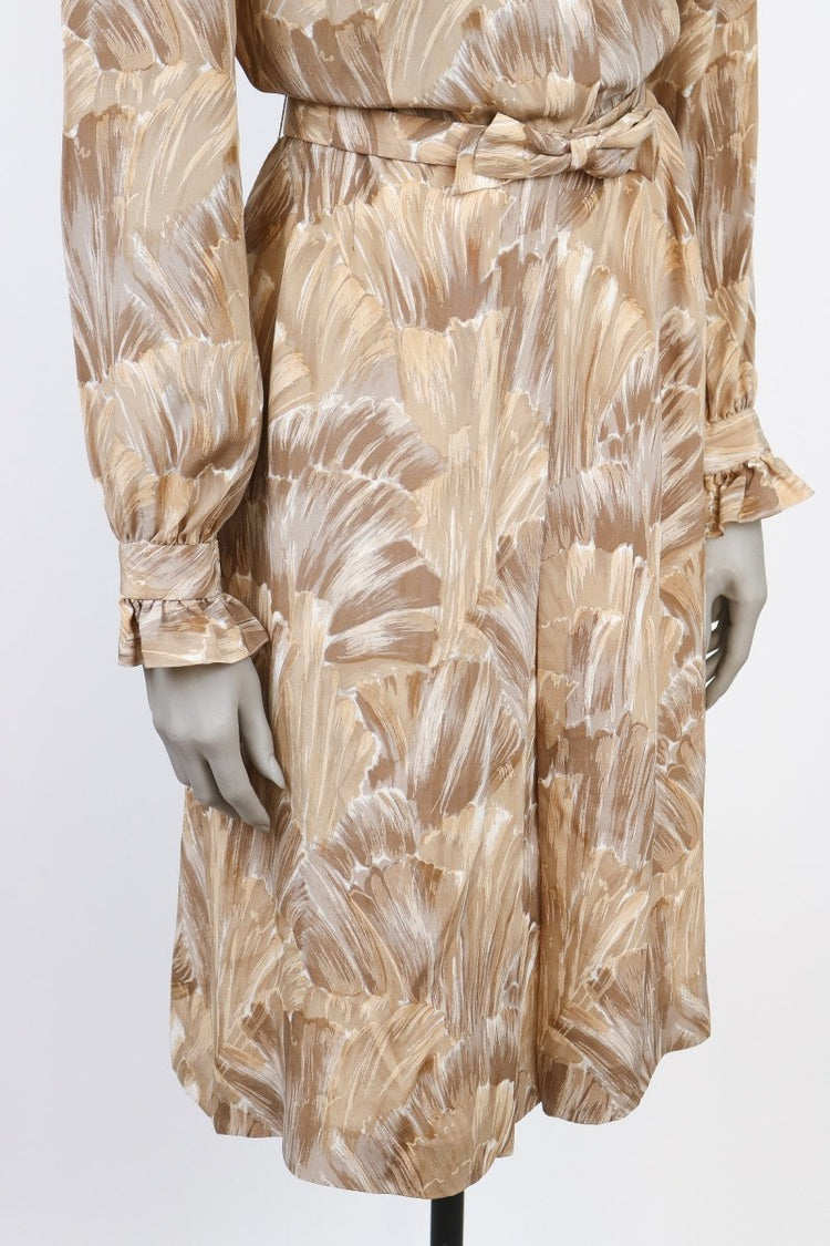 1970s Silk Print Ruffle Collar Shirt Dress - Floria Vintage