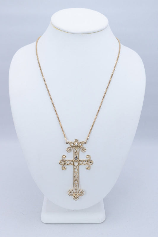 1977 Limited Edition Sarah Coventry Majestic Cross Necklace - Floria Vintage