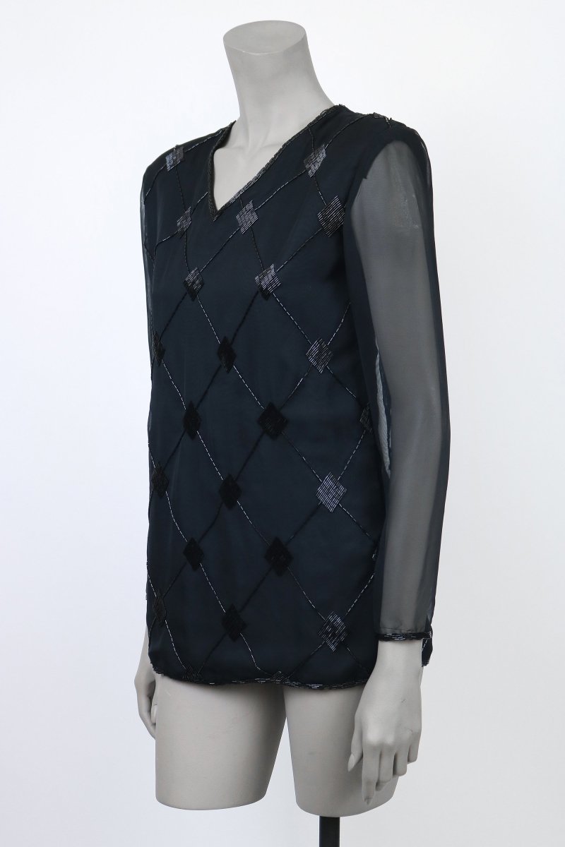 1980s Beaded Top with Sheer Sleeves - Floria Vintage