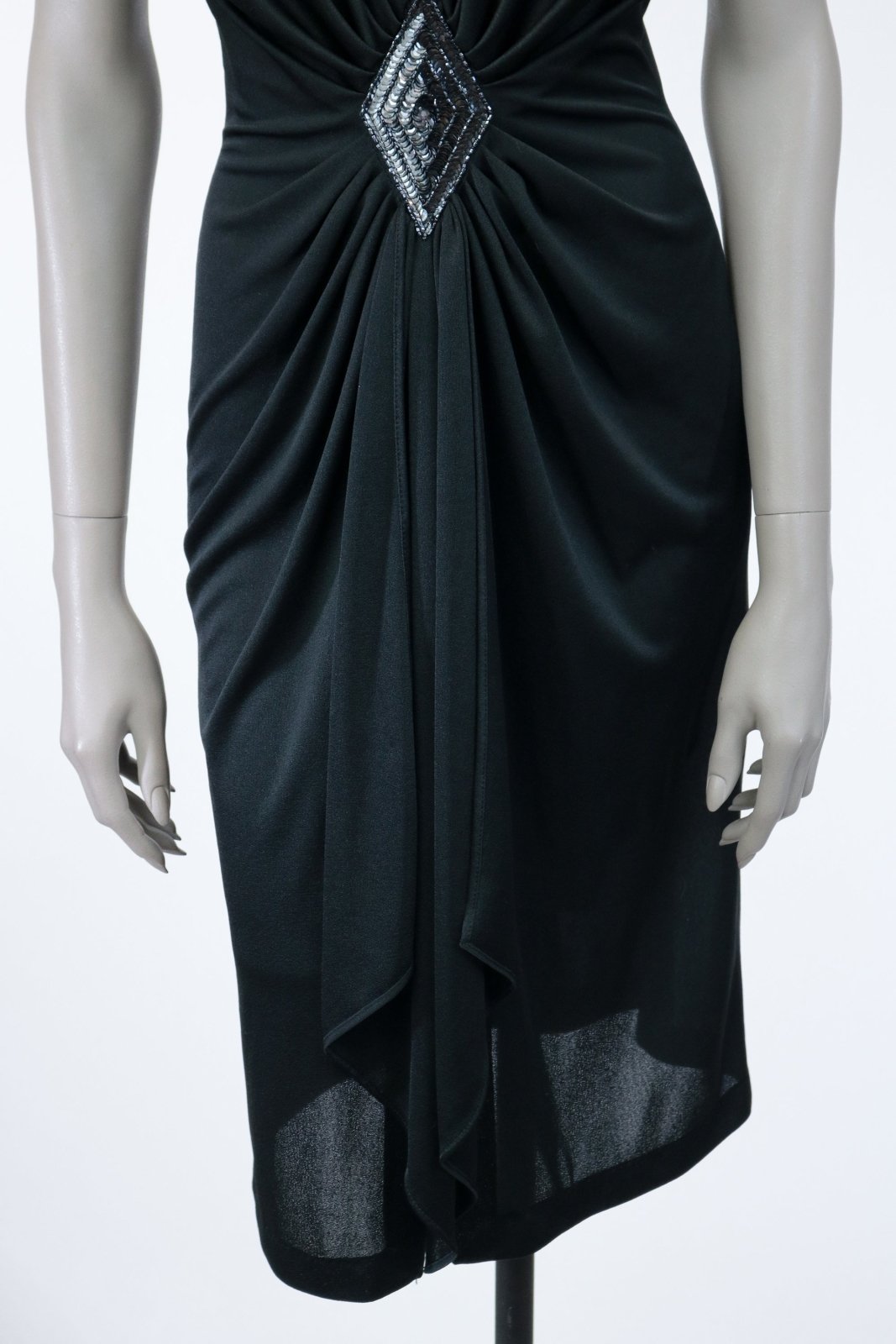1980s Black Plunging Draped Dress - Floria Vintage