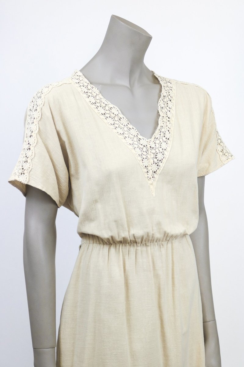 1980s Linen & Lace Slouch Dress - Floria Vintage
