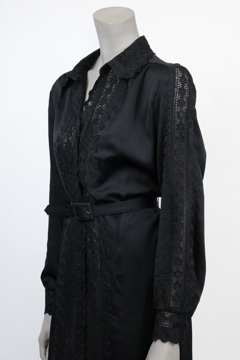1980s Serbin Lace Belted Shirt Dress - Floria Vintage