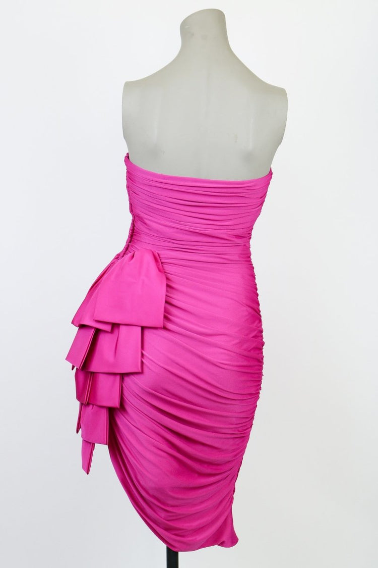 1980s Strapless Draped Asymmetric Dress - Floria Vintage